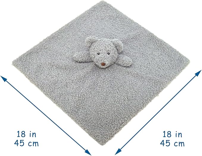 Baby Gray Teddy Bear Soft Stuffed Animal Security Blanket, Plush Bear Character Lovey Blanket, Baby Shower/Nursery Gift, Newborn Infant Toddler Snuggle Blankie for Boys Girls, 18 Inches