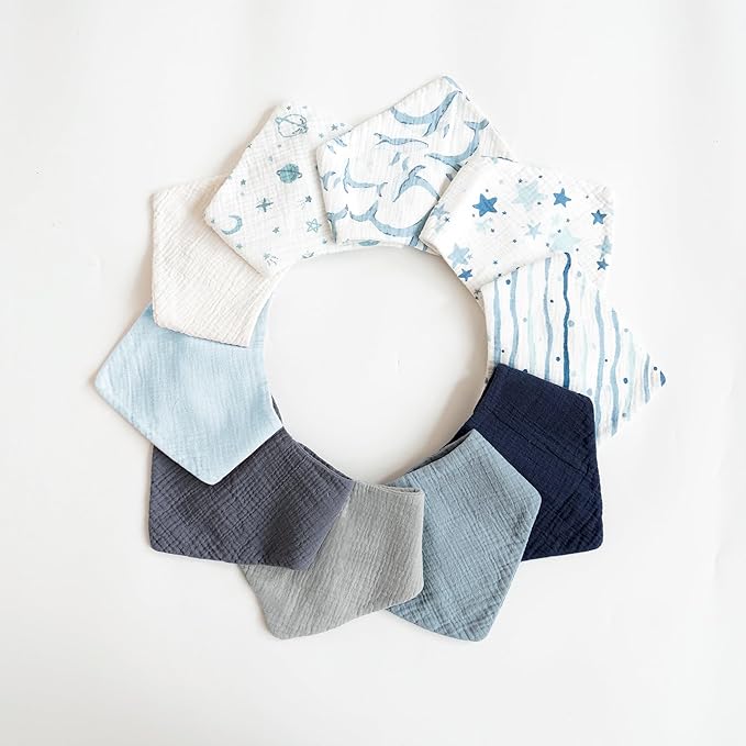 Konssy Muslin Baby Bibs 10 Pack Baby Bandana Drool Bibs 100% Cotton for Unisex Boys and Girls, Soft Absorbent Set for Teething and Drooling