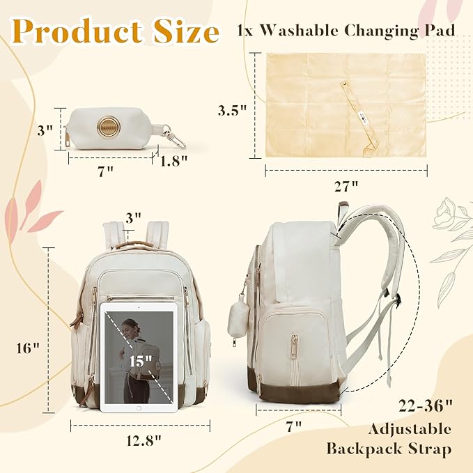 miss fong Diaper Bag Backpack - Baby Diaper Bag Mommy Bag Diaper Backpack with 16 Pockets Large Capacity Travel Diaper Bag Baby Shower Gifts for Mom & Dad-Off-White