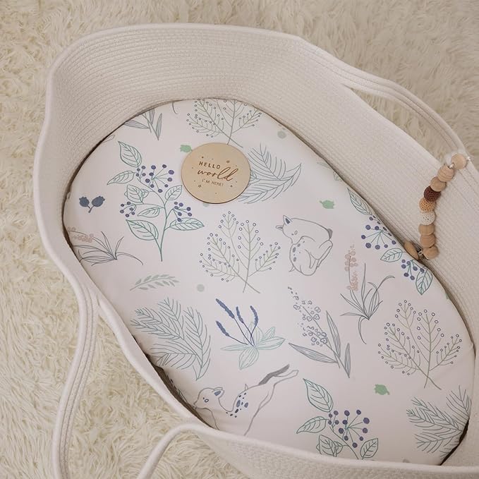 Gllquen Baby Bassinet Sheets 4 Pack, Breathable Cozy Fitted Mattress Sheet, Elastic Travel Crib Fashionable Pattern, Standard Cradle Safe Sheets for Baby Boys Girls 32"x16"(Forest Deer)