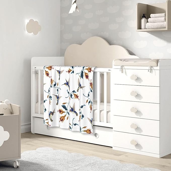 Baby Blanket Blue Hummingbird Flower Spring Vintage for Boy Girl Newborn 30x40 Inch Toddler Infant Nursery Throw Blankets Double Layer Comfy Soft Plush Stroller Crib Quilt