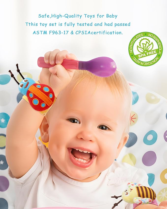 Bloobloomax Baby Rattles Toys for 0-12 Month, Infant Girl Boy Toys for Babies 3-6 Months, Newborn Hand & Foot Toys for 0 to 9 Months, Baby Shower Gifts Set with Wrist Rattle Socks (Light Blue)