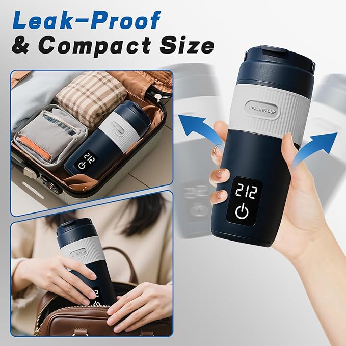 Portable Bottle Warmer for Travel, 13.5oz Personal Bottle Warmer with 4 Temperature Settings, Leak-Proof Design Small Bottle Warmer for Water, 110V-120V Plug in