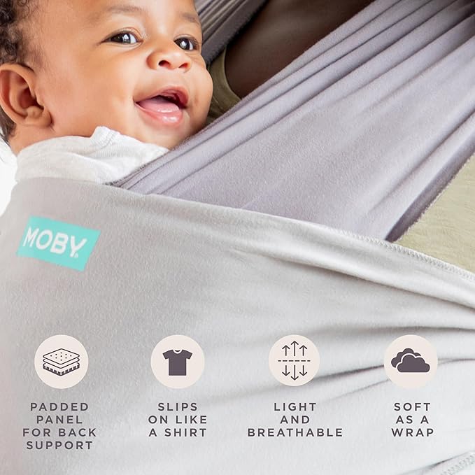 Moby Baby Wrap Carrier Easy-Wrap for Newborns to Toddlers (8-33lbs), Infant Sling Carrier, Lightweight & Hands Free Design for Mom and Dad, Adjustable for All Body Types (Smoked Pearl)