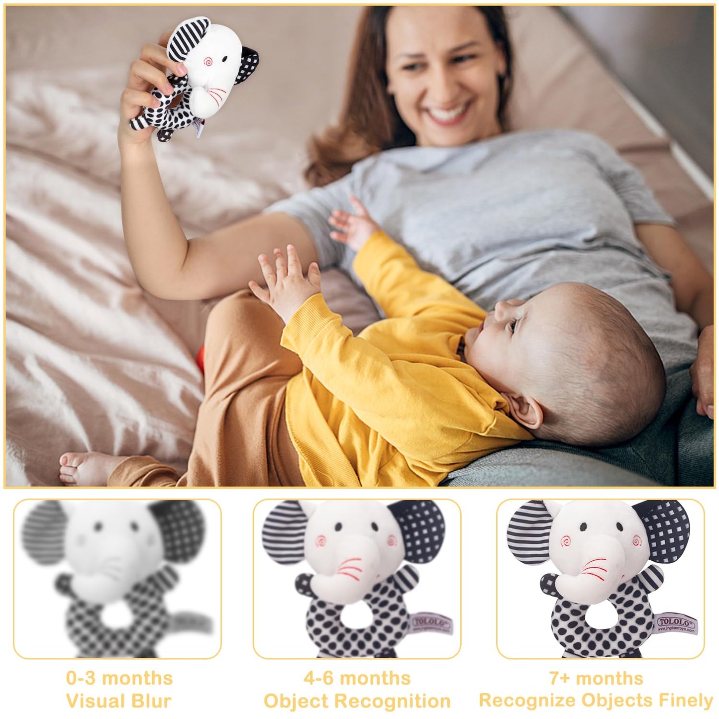 iAOVUEBY Baby Gift Set, Baby Shower Gifts, Black and White High Contrast Baby Toys 0-6 Months for Newborn Essentials Infant Rattle Socks Elephant Toys Blanket Onesies Baby Gift Basket for Girls Boys