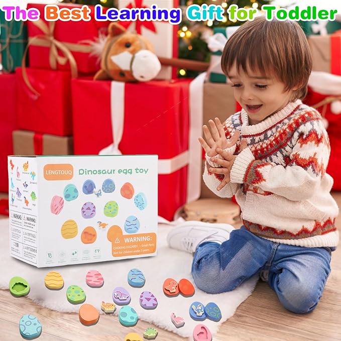 10 Pcs Wooden Puzzles for Toddlers 1-3 Year Old, 8 Pcs Colored Dinosaur and Egg Pairing Toys, Montessori Toys for Preschool Education for Toddlers