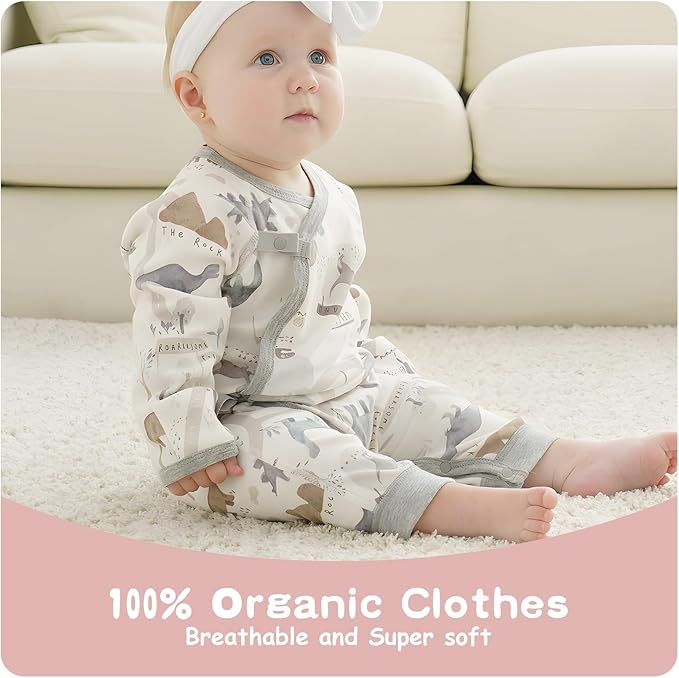 100% Organic Cotton Soft 0-6 Months 2-Piece Unisex Footless Newborn Baby Sleepers Pajamas Romper Boys Girls