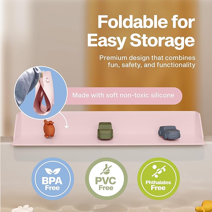 Original Little Splasher PlayPad, Bathtub Splash Guard Play Shelf - Toy Tray Caddy Holder Storage - Suction Cups Attach to Bath Tub - No Mess Water Spill in Bathroom for Toddlers Kids Baby (Pink)
