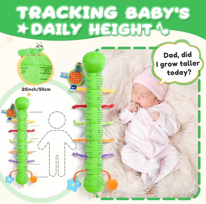 Baby Toys 0-6-12 Months,Musical Caterpillar Stuffed Animals Activity Infant Toys with Crinkle,Rattles,Mirror&Pull String,Muti-Sensory Toys Gifts for Newborn Tummy Time,Green,Knot prolegs