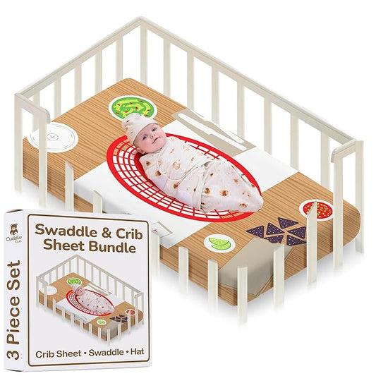 Cuddle Club Newborn Swaddle Gift Set – Includes Swaddle Blanket, Hat & Crib Sheet in Fun Styles – For Baby Boys & Girls