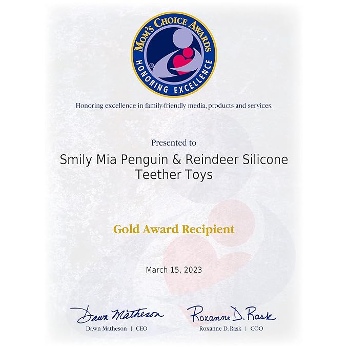 Smily Mia Teething Toys for Babies 0-12 Months, Penguin and Reindeer Baby Gift Set, Chew Toys 3M+, Hand Teether Set, Light Pink