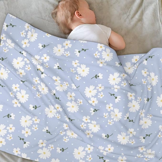 Baby Blanket Daisy Flower Purple Floral Spring for Boy Girl Newborn 30x40 Inch Toddler Infant Nursery Throw Blankets Double Layer Comfy Soft Plush Stroller Crib Quilt