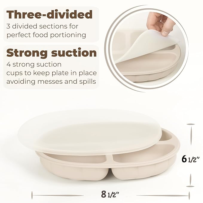 Set of Silicone Feeding Set 6 in 1 and Educational Montessori Toys, for Baby and Infant Toddlers (Beige)