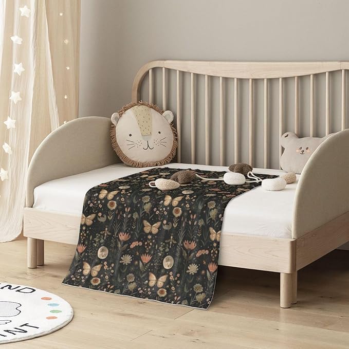 Baby Blanket Vintage Butterfly Moon Flower for Boy Girl Newborn 30x40 Inch Toddler Infant Nursery Throw Blankets Double Layer Comfy Soft Plush Stroller Crib Quilt
