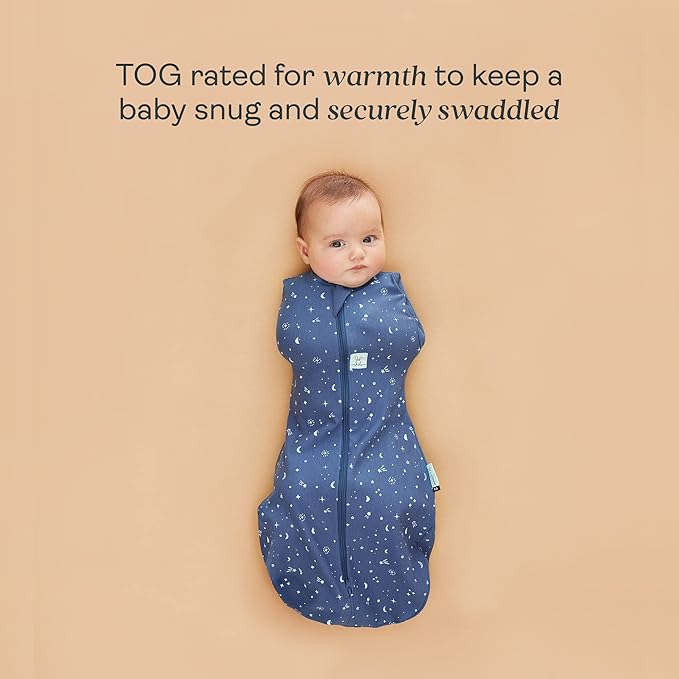 ergoPouch Cocoon Swaddle Sack 0.2 TOG - Baby Sleep Sack, Gentle Snug Fit Helps Calm Startle Reflex, Ideal for Arms In/Out Sleeping, Soft Breathable Fabric for Better Sleep (3-6 Months, Night Sky)