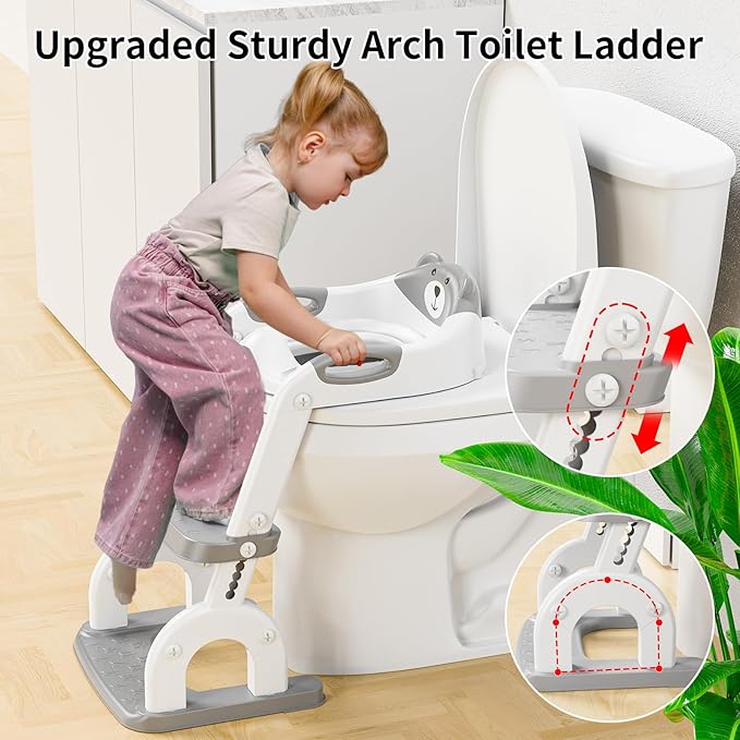 Potty Training Toilet, Adjustable Toddler Toilet Seat and Step for Kids, 2 in 1 Toilet Steps for Toddlers,Non Slip & Space Efficient & Splash Guard