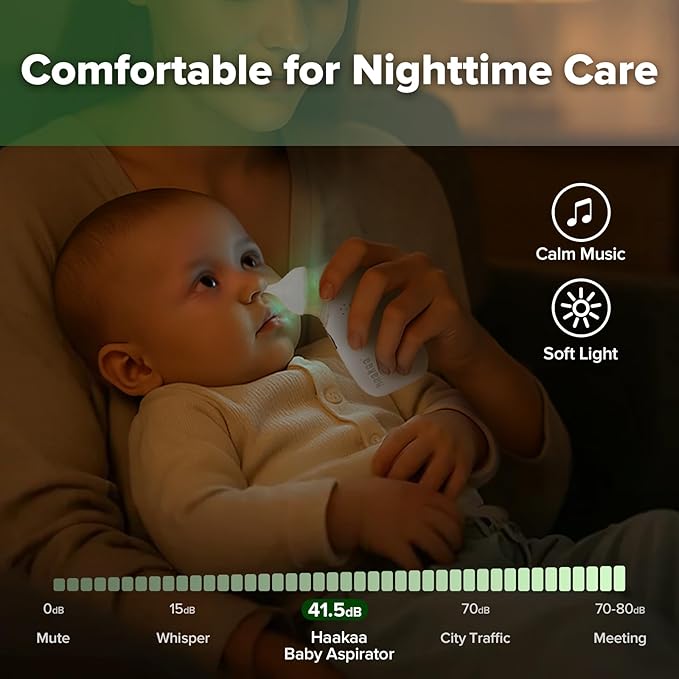 Haakaa Nasal Aspirator for Baby, 2-in-1 Electric Baby Nasal Aspirator with Sprayer β Baby Nose Sucker, Nose Sucker for Baby β 5 Adjustable Suction Levels up to 65kPa, Quiet, Music & Lights