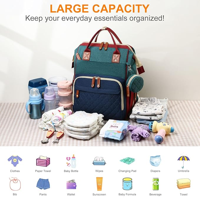 Diaper Bag with Changing Station, Waterproof Baby Bags for Boys & Girls, USB Charging Port for Parents, Must-Have Baby Essentials & Lovely Baby Shower Gifts, RGB