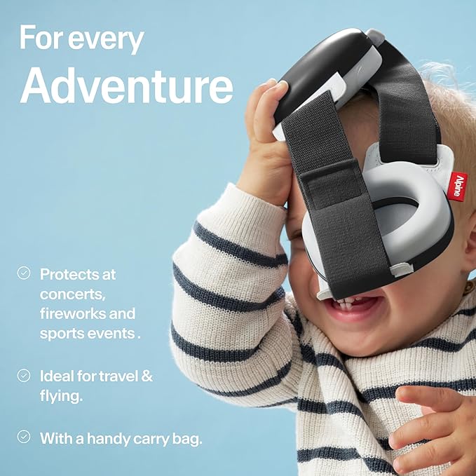 Alpine Muffy Baby Comfort - Protects Hearing for Babies and Toddlers - CE & ANSI Certified - Unique Headband for Safe fit & Comfort - Multi-adjustable for Ages 3-48 Months, 24dB Sound Reduction, Black