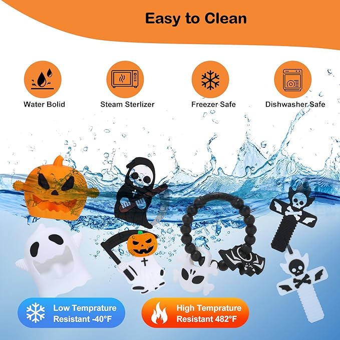 Halloween Baby Teething Toys Set 7Pack: Teething Mittens, Ring & Flat Teethers, Sensory Chew Necklaces – Ideal Gift for Newborns, Infants & Toddlers – Perfect Baby’s First Halloween Basket Stuffer
