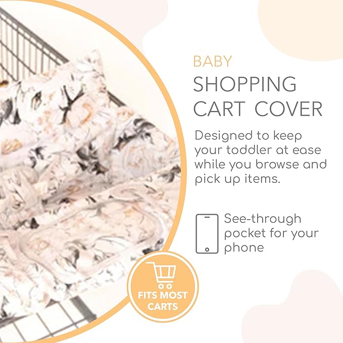 2-in-1 Cushy High Chair and Shopping Cart Cover for Baby, Comfortable Universal Fit Cover, Includes Storage Pouch - Coming Up Roses