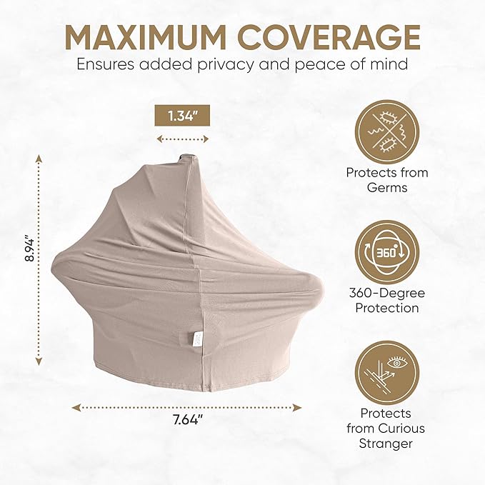 MOZAH Baby Multi-Use Cover: 9-in-1 Car Seat Covers Canopy Cover, Breathable Breastfeeding Cover, Stroller Cover & More, Boys & Girls Shower Gifts (Warm Taupe)