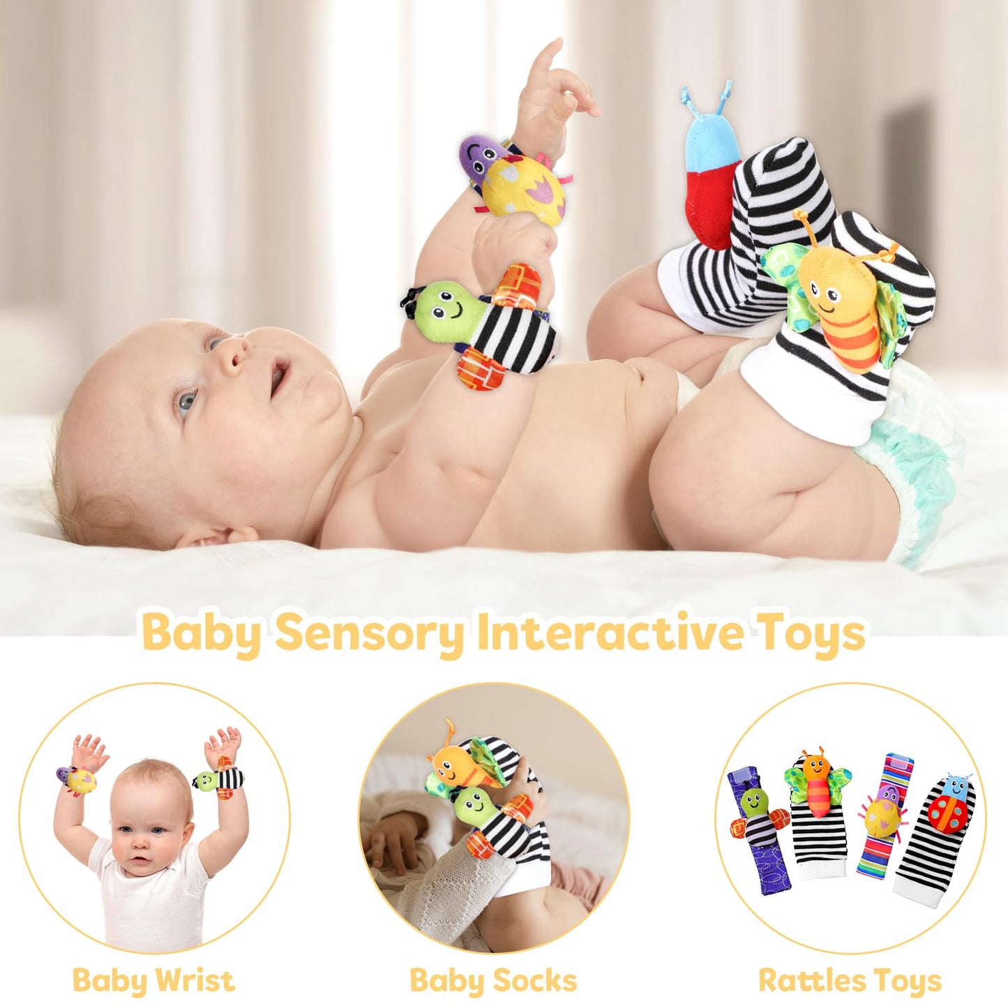 iAOVUEBY Baby Gift Set, Baby Shower Gifts, Black and White High Contrast Baby Toys 0-6 Months for Newborn Essentials Infant Rattle Socks Elephant Toys Blanket Onesies Baby Gift Basket for Girls Boys