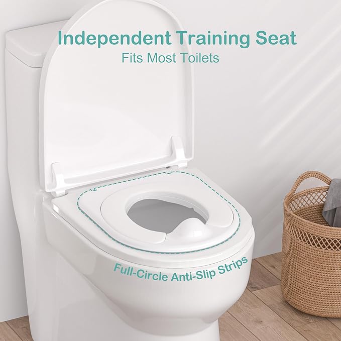 2-in-1 Toddler Potty Training Toilet - Larger Potty Chair & Detachable Training Seat for Boys & Girls Ages 1-3 with Flushing Sound, Wipes Storage, Toilet Paper Holder - Cyan