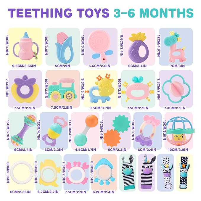 Baby Rattles 0-6 Months,Infant Sensory Teething Toys Set for 3-6 Months with Wrist Socks,Learning Developmental Toys,Perfect Baby Gift for 6-12 Months Newborn Boys Girls (Purple Rattle Set)