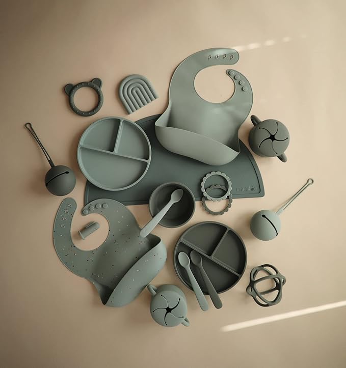 mushie Silicone Baby Teether Toy | Bear (Dried Thyme)