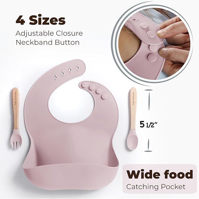 Set of Silicone Feeding Set 6 in 1 and Educational Montessori Toys, for Baby and Infant Toddlers (Rose Pink)