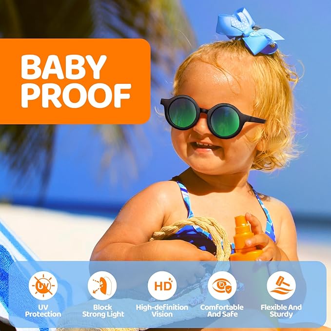 RIVBOS Baby Wrap Polarized UV400 Sunglasses - Soft Frame with Secure Strap for Infant and Newborn (0-24 Months) RBK069