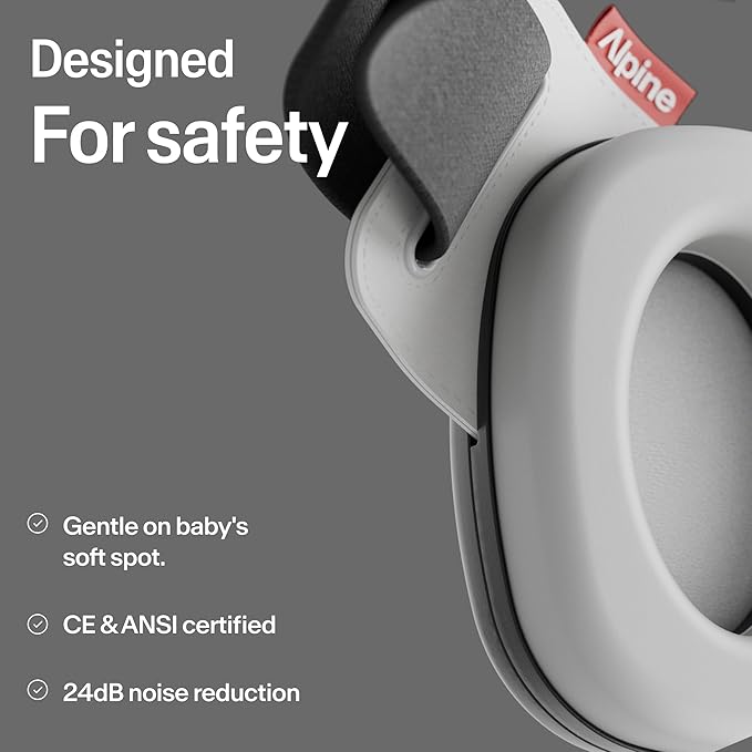 Alpine Muffy Baby Comfort - Protects Hearing for Babies and Toddlers - CE & ANSI Certified - Unique Headband for Safe fit & Comfort - Multi-adjustable for Ages 3-48 Months, 24dB Sound Reduction, Black