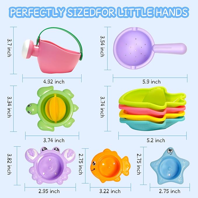 10PCS Baby Bath Toys for Kids Ages 1-3 Mold Free Water Toys for Toddlers 12+ Months Fun Bathtub Pool Beach Toys Safe Early Learning Water Table Toy for 2-6 Years Old Christmas Birthday Boys Girls Gift