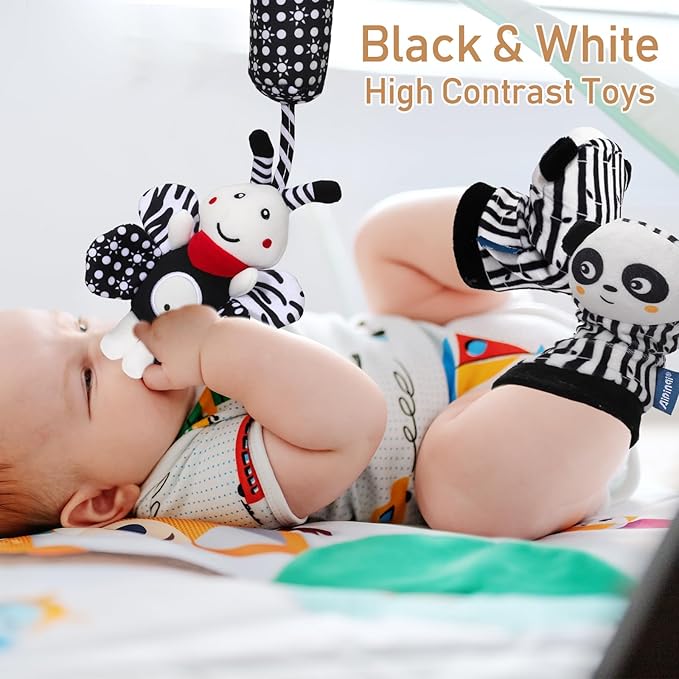 Baby Shower Gifts,Baby Girl Boy Gifts,Black & White High Contrast Baby Newborn Essentials Gift Basket with Swaddle Blanket Onesie Toys