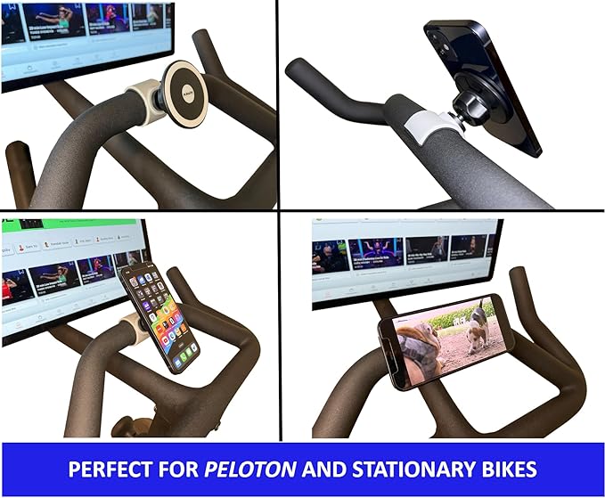 Magnetic Phone Holder for Stroller, Stationary Bike (Compatible with Peloton), Shopping Cart. Compatible with MagSafe. Stable & Secure.