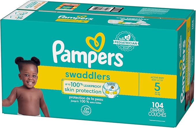 Pampers Baby Diapers - Swaddlers - Size 5, 104 Count, Ultra Absorbent Disposable Infant Diaper
