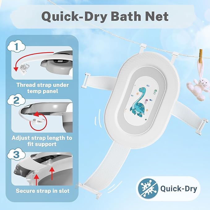 AVIDOR Baby Bathtub,Collapsible Bathtub for Newborn to Toddler,Durable Essential Infant Bath Tub,Portable Travel Baby Tub with Soft Bath Net,No-Slip Feet and Dinosaur Shaped (Grey)