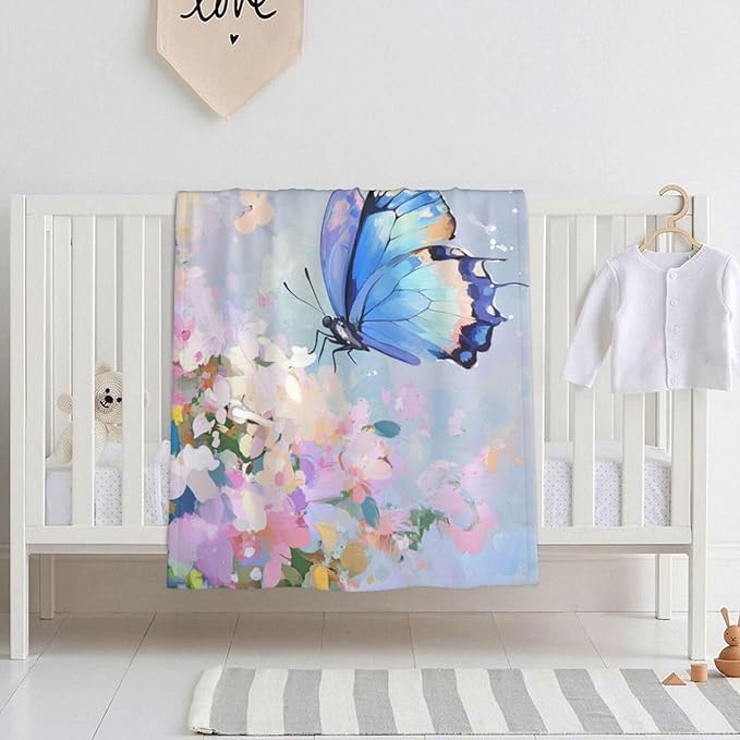 Baby Blanket Butterfly Flower Oil Painting for Boy Girl Newborn 30x40 Inch Toddler Infant Nursery Throw Blankets Double Layer Comfy Soft Plush Stroller Crib Quilt