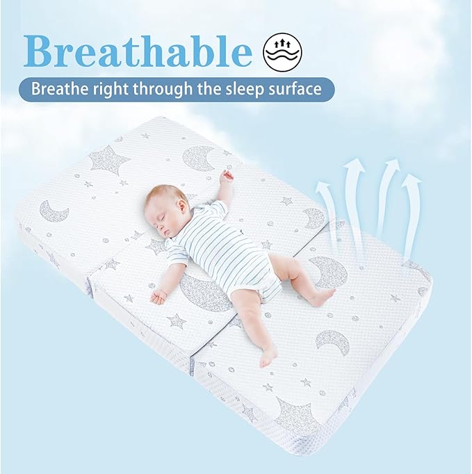 Pack and Play Mattress, Pack N Play Mattresses with Dual-Sided Memory Foam, Foldable Baby Mattress for Pack and Play Playpen with Removable Cover and Travel Bag