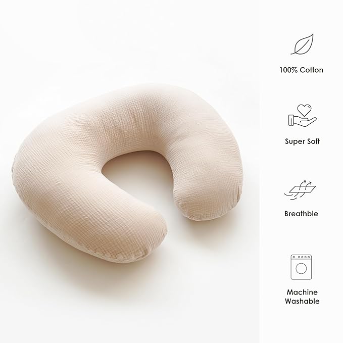 2-Pack Muslin Nursing Pillow Covers, Breathable 100% Cotton Breastfeeding Pillow Slipcovers for Standard Nursing Pillows, Soft Covers for Baby Girls and Boys with Zipper