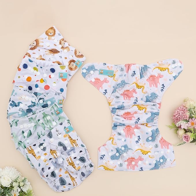 ALVABABY 6 Pack Cloth Diaper with 12 Inserts One Size Adjustable Washable Reusable Diaper Cover for Baby Girls Boys 6DM62-AU