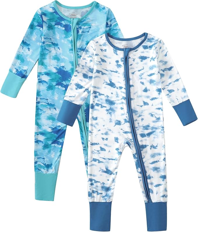 OPAWO Viscose from Bamboo Baby Pajamas Girl 2pack Mittens Cuff 2 Way Zipper Soft Footless Sleeper Baby Boy One-Piece Romper