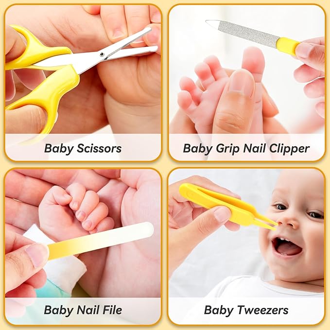 Baby Healthcare and Grooming Kit, 14 in 1 Baby Safety Set Newborn Nursery Health Care Set with Hair Brush Scale Nail Clippers for Baby Girls Boys(14 Kits Yellow)