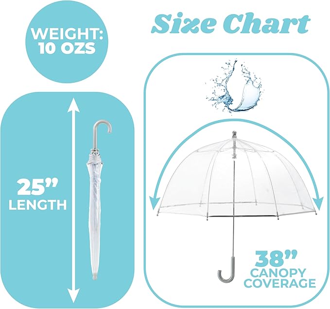 totes Kids Clear Bubble Umbrella with Dome Canopy, Lightweight Design, Wind and Rain Protection, Blue, Kids - 38" Canopy