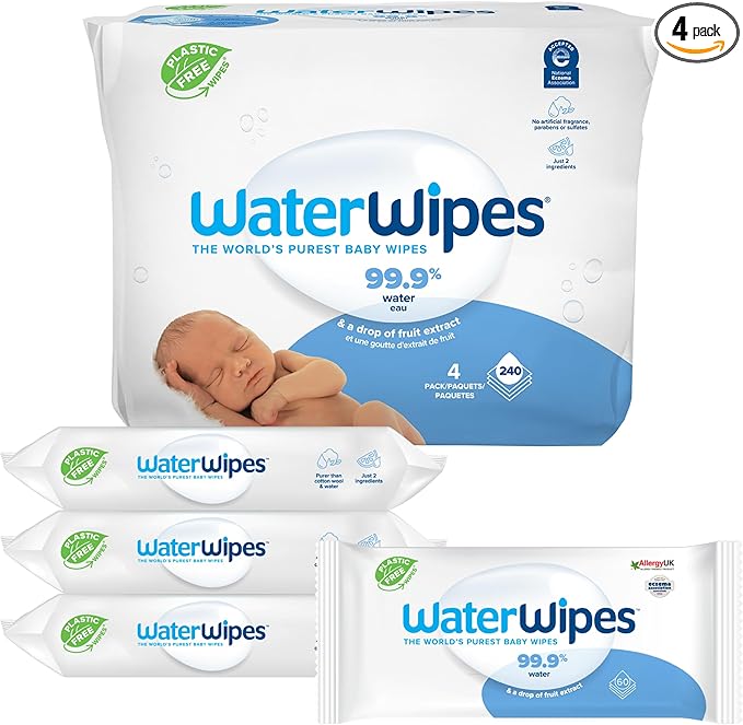 WaterWipes Sensitive+ Newborn & Baby Wipes, 3-In-1 Cleans, Cares, Protects, 99.9% Water, Unscented & Hypoallergenic, 240 Count (4 Packs)