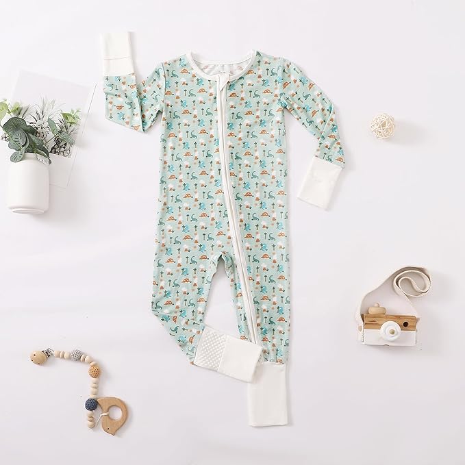 OPAWO Viscose from Bamboo Baby Pajamas Girl 2pack Mittens Cuff 2 Way Zipper Soft Footless Sleeper Baby Boy One-Piece Romper