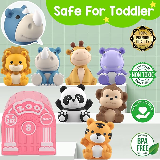 Learning Toys for 1,2,3 Year Old, 20 Pcs Safari Animals Toy, Counting Skill, Color Matching, Montessori Toys, Christmas Birthday Easter Educational Gift for Baby Toddler Boys Girls Age 12-18 Months