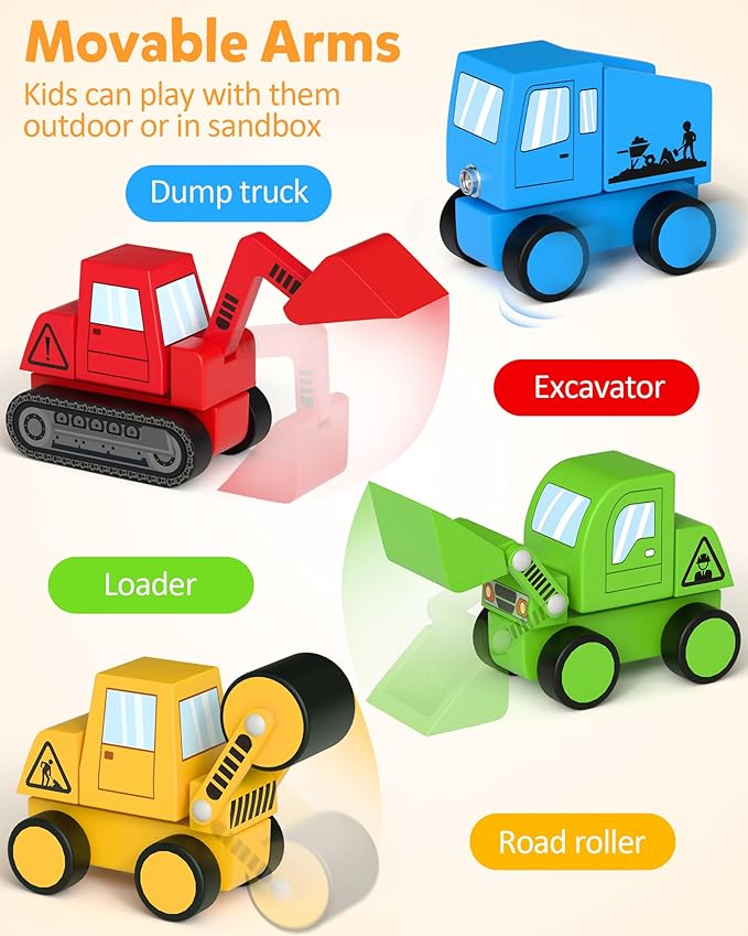 Coogam Snap Together Vehicle Toys for Toddlers, Wooden Montessori Take Apart Construction Engineering Car - Assembly Building Game, STEM Fine Motor Educational Toy Gift for Kids Ages 3-8