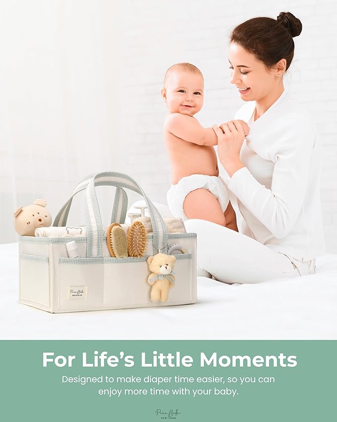 PeraBella XL Diaper Caddy Organizer With Handle, Baby Shower Gifts Basket Bag, Registry Search Must Haves Items, Newborn Girl Boy Nursery Storage Organizer, Baby Bag Essentials, Car Diaper Caddy Cart